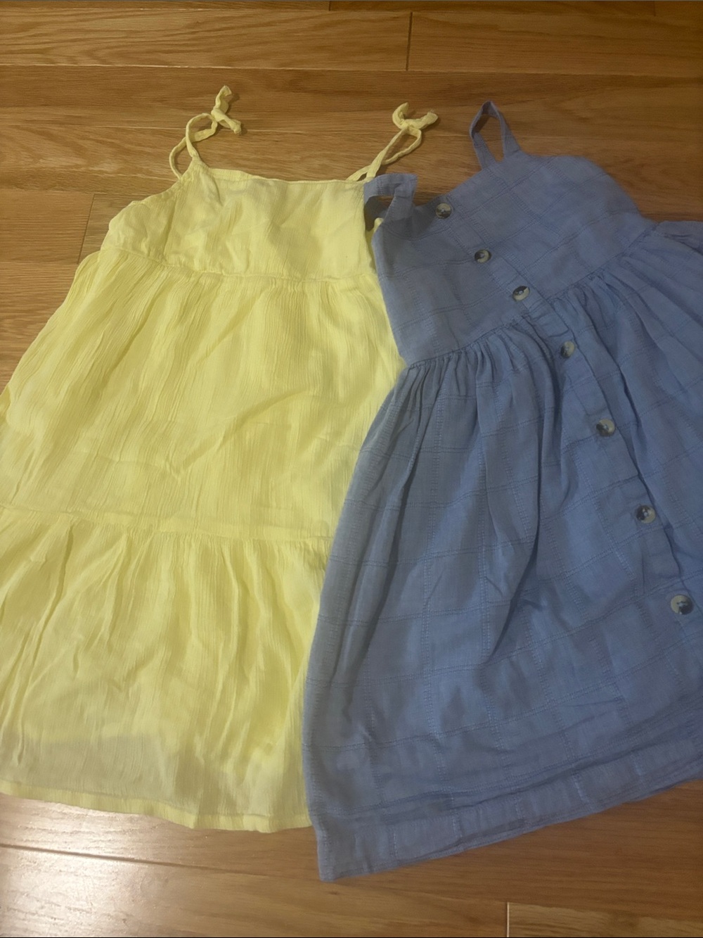 Girls Yellow Tie-Shoulder Sundress & Blue Button-Front Sundress - Pack of 2
